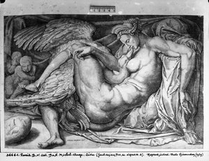 Jacobus Bos, Boss veya Bossius tarafından oyulmuş Leda (b.c.1520) by Michelangelo Buonarroti