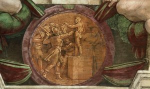 Madalyon, Tanrı Baal Heykelinin Yıkılışını temsil eder..., 1508-1512. by Michelangelo Buonarroti