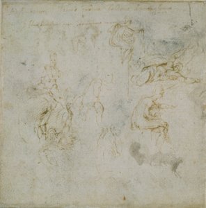 Recto: Sekiz Figür Çalışmaları. Verso: Şekil Çalışması, c1490-1560. by Michelangelo Buonarroti
