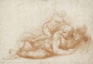 Samson ve Delilah (beyaz olmayan kağıt üzerine kırmızı tebeşir) by Michelangelo Buonarroti