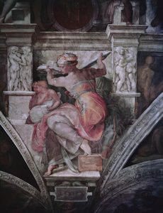 Sistine Şapeli Tavanı: Libya Sibyl, c.1508-10 (restorasyon öncesi) by Michelangelo Buonarroti