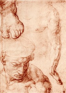 Son Yargıdaki haç figürü için çalışmalar, Sistine Şapeli, Roma, 1913 by Michelangelo Buonarroti