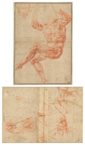 Çıplak Gençler için Danyal Peygamber Üzerine Çalışma (recto); Sistine Tavanı için Figür Çalışmaları (verso) by Michelangelo Buonarroti