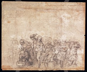 Bir Anlatı Sahnesi için Figürlerin İncelenmesi (kağıt üzerinde siyah tebeşir) (ya da tersi) (rekto için bkz. 191777) (ayrıca bkz. 191767) by Michelangelo Buonarroti