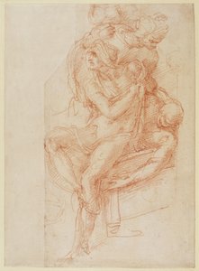 Lazarus ve iki Refakatçi Figürü Çalışması (kağıt üzerinde kırmızı tebeşir) by Michelangelo Buonarroti