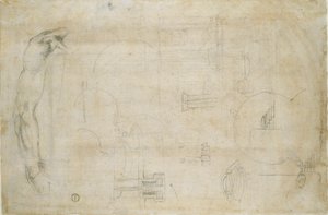 Bir Adamın Kolu Çalışması ve bazı mimari eskizler, c1490-1560 by Michelangelo Buonarroti