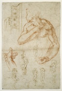 Libya Sibyl'in Yardımcı Figürü Çalışması, c.1512 (kağıt üzerine kırmızı tebeşir ve kalem) by Michelangelo Buonarroti