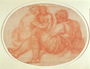 Kutsal Ailenin İncelenmesi (kağıt üzerinde kırmızı tebeşir) by Michelangelo Buonarroti