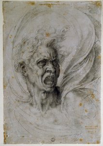 Çığlık atan bir adamın kafasını incelemek. Michelangelo Buonarroti tarafından Michel Ange veya Michelangelo veya Michelangelo (1475-1564) olarak bilinen çizim. Floransa, Uffizi Müzesi (Floransa, Uffizi