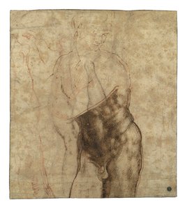 Risen Christ, sağa doğru aşağı bakan üç çeyrek uzunlukta çıplak by Michelangelo Buonarroti