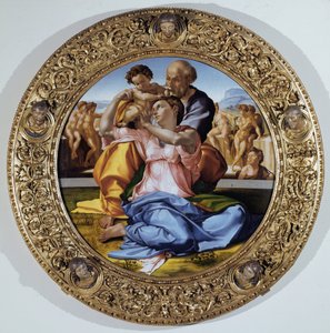 Tondo Doni: Vaftizci Aziz Yahya ile Kutsal Aile - panelde yağ by Michelangelo Buonarroti