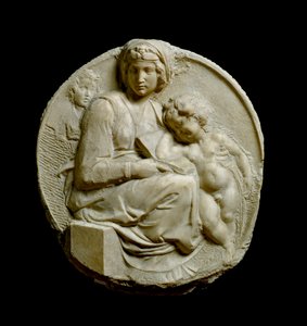 Vaftizci Yahya ile Bakire ve Çocuk Madonna Pitti veya Tondo Pitti. Michelangelo Buonarroti dit Michel Ange (Michelangelo veya Michelangelo) tarafından kabartmalı mermer çoraplar by Michelangelo Buonarroti