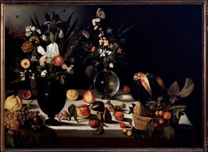 Çiçekler ve meyvelerle natürmort Caravaggio dit le Caravaggio