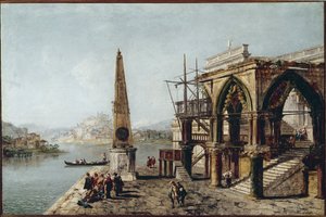 Dikilitaş ile Hayali Görünüm (tuval üzerine yağlı boya by Michele Marieschi