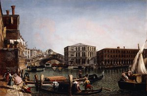 Ön planda Fondaco dei Tedeschi ile Rialto Köprüsü, Venedik,