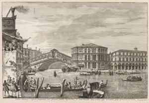 Venedik Manzaraları: Rialto Köprüsü ve Pazarı, 1741. by Michele Marieschi