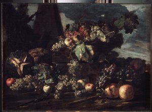 "Üzümlü Natürmort" Tablo Michelangelo Pace da Campidoglio (1610-1670) 1650-1660 Boyut 98x134 cm Ermitaj Müzesi, Sankt Petersburg