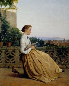 Terasta kitap okurken, c.1875 (tuval üzerine yağlıboya) by Michele Tedesco