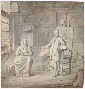 Ressam Michiel Comans ve üçüncü eşi Elisabeth van der Mersche stüdyoda