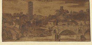 Cosmedin'deki S. Maria'nın, Vesta Tapınağı'nın ve Roma'daki Ponte S. Maria'nın görünümü by Michiel van Overbeek