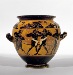 Boksörleri betimleyen tavan arası siyah figürlü stamnolar, MÖ 520-500 dolayları (çömlek) (ayrıca bkz. 100575) by Michigan painter