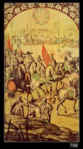 Hernando Cortes (1485-1547) ve Montezuma (1466-1520) 1698 arasındaki karşılaşma