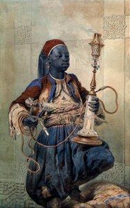 ""Portrait de nubien a la pipe a eau"" (Nubian, Nargile ile) Aquarelle de Mihaly Zichy (1827-1906) 1862 Dim 49,5x31 cm Özel Koleksiyon