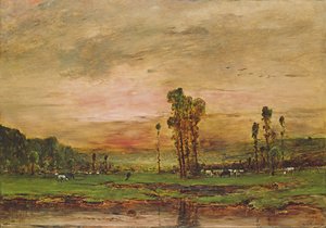 Jouy-en-Josas yakınlarında bir sığır sürüsü ile akşam manzarası, 1881