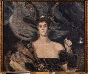 Valkyrie, Sanatçının Portresi ve Patron Kontes Maria Tenisheva (Valkyrie, Sanatçının Portresi ve Patron Kontes Maria Tenisheva) - Mikhail Alexandrovich Vrubel (Vroubel) (1856-1910) tarafından yapılan boyama, kumaş üzerine yağlı boya by Mikhail Aleksandrovich Vrubel