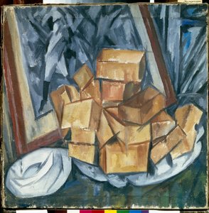 Nature morte (Natürmort) - Resim Mikhail Vasilyevich Le Dantyu (1891-1917), tuval üzerine yağlıboya, kübizm - Özel koleksiyon by Mikhail Vasilevich Le Dantu