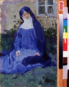 Bir rahibe (Bir Rahibe). Mihail Vasilyevich Nesterov (1862-1942), karton üzerine yağlı boya çalışması by Mikhail Vasilievich Nesterov