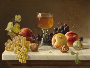 Meyve ve Şarap Kadehli Mermer Masa Üstü by Milne Ramsey