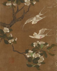 On adet kuş ve çiçek resmi (ipek üzerine renkli) by Ming Dynasty Chinese School