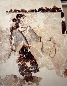 Minos uygarlığı: ibadet eden kadınlar. Detay. Santorini, Akrotiri
