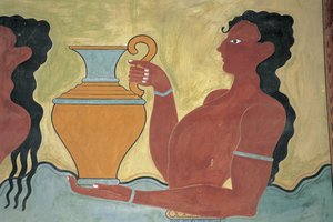 Bir sarayın duvarındaki duvar resminin yakın çekimi, Minos Sarayı, Knossos, Girit, Yunanistan by Minoan