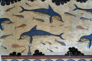 Yunus freskleriyle süslenmiş Kraliçe Megaron, Knossos Sarayı, Girit, Yunanistan, Minos uygarlığı