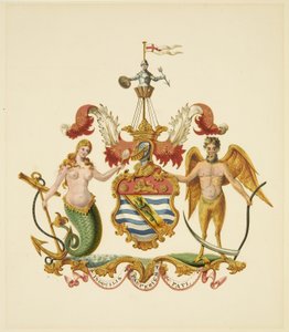 Arms of the Society of Merchant Venturers, c.1830 (kağıt üzerine kurşun kalem ve suluboya) by Miss (attr.to) Braikenridge