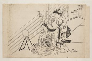 Kadın saç tarama (renkli tahta baskı) by Mitsunobu Hasegawa
