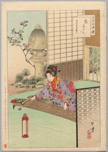 Playing the Koyo, A Lady from the Nagoya of the Kōka Era (1844-48), Otuz Altı Zarif Seçim serisinden