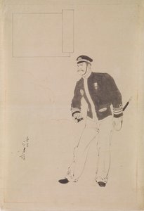 Çin-Japon Savaşı sırasında bir Japon Deniz Subayını Betimleyen Tahta Baskı için Hazırlık Çizimi by Mizuno Toshikata