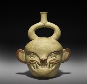 Kedi Başı Şeklinde Kap, AD 100-800 (kaymalı toprak kap) by Moche Moche