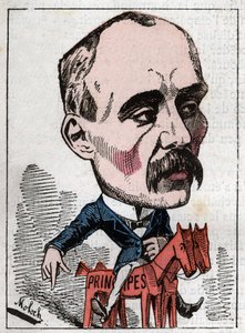 Georges Clemenceau (1841-1929) politikacısının portresi Touchatout tarafından “Le Trombinoscope”, karikatürü 1882