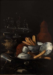 Mavi ve Porselen ve Tost ile Natürmort by Monari