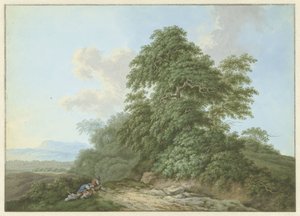 Bir yol boyunca dinlenen gezginlerle manzara by Monogrammist FWH (possibly)