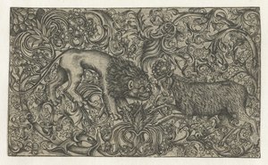 Aslan ve koç ile süsleme by Monogrammist HW