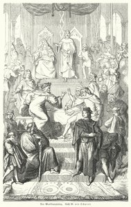 Sangerkrieg, 1207'de Thüringen'deki Wartburg kalesinde ozanlar arasında bir yarışma (gravür) by Moritz Ludwig von (after) Schwind