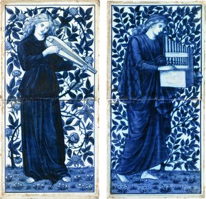 Dörtlü William Morris Co, c.1900 (kalay sırlı seramik, boya) by Morris and Company