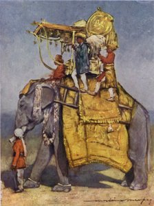 Tüm Süslemeleriyle Bir Devlet Fili (renkli lito)