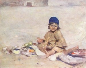 Dünya Çocukları: Kaşmir, Hareketsiz Oturuyor (renkli taş baskı) by Mortimer Ludington Menpes
