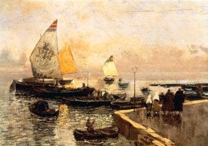 Chioggia'daki Kömürlü Tekneler, Mose Bianchi (1840-1904). by Mose Bianchi